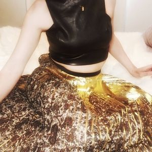 MUNTHE gold and floral pleated skirt 36